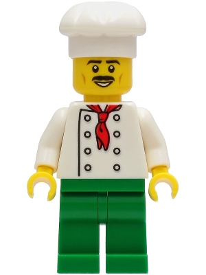 Chef - White Torso with 8 Buttons, No Wrinkles Front or Back, Green Legs, White Chef Toque