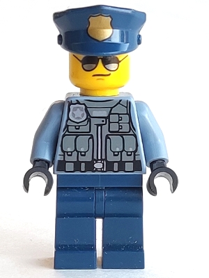 Police Officer - Sand Blue Police Jacket, Dark Blue Legs, Police Hat with Gold Badge, Sunglasses