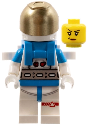Lunar Research Astronaut - Female, White and Dark Azure Suit, White Helmet, Metallic Gold Visor, Backpack Clips, Smirk