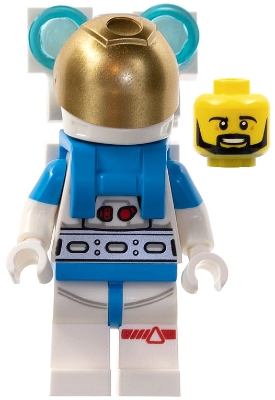 Lunar Research Astronaut - Male, White and Dark Azure Suit, White Helmet, Metallic Gold Visor, Backpack Lights, Beard