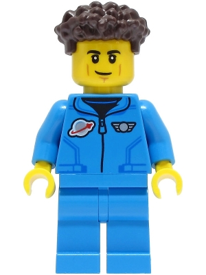 Lunar Research Astronaut - Male, Dark Azure Jumpsuit, Dark Brown Coiled Hair with Short Straight Sides