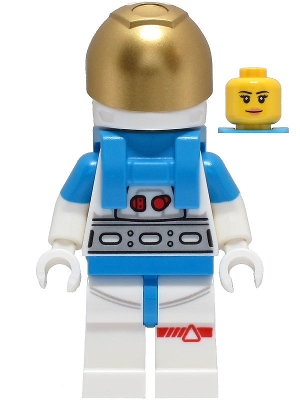 Lunar Research Astronaut - Female, White and Dark Azure Suit, White Helmet, Metallic Gold Visor, Peach Lips Smile
