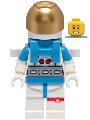 Lunar Research Astronaut - Male, White and Dark Azure Suit, White Helmet, Metallic Gold Visor, Backpack Clips, Open Mouth Smile