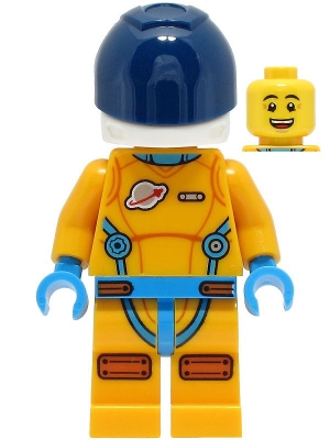 Lunar Research Astronaut - Male, Bright Light Orange and Dark Azure Suit, White Helmet, Dark Blue Visor, Open Mouth Smile