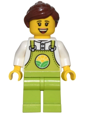 Farmer - Female, Lime Overalls over White Shirt, Lime Legs, Reddish Brown Hair, Freckles