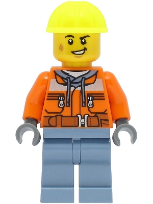 Train Worker - Male, Orange Safety Jacket, Sand Blue Legs, Neon Yellow Construction Helmet