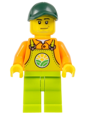 Farmer - Male, Lime Overalls over Orange Shirt, Lime Legs, Dark Green Cap