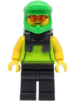 Food Delivery Cyclist - Male, Lime Hoodie, Black Legs, Bright Green Helmet, Neck Bracket