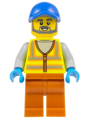 Recycling Worker - Male, Neon Yellow Safety Vest, Dark Orange Legs, Blue Cap
