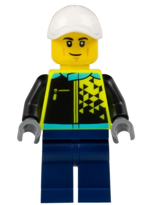 Sports Car Driver - Male, White Cap, Neon Yellow Jacket, Dark Blue Legs