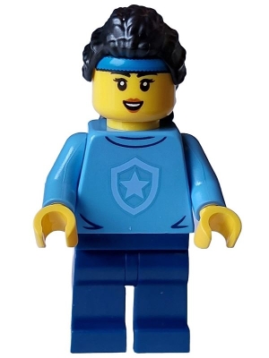 Police - City Officer in Training Female, Medium Blue Shirt with Badge, Dark Blue Legs, Black Hair, Headband