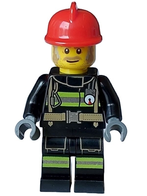 Fire - Male, Reflective Stripes with Utility Belt, Red Fire Helmet, Dark Tan and Light Bluish Gray Sideburns