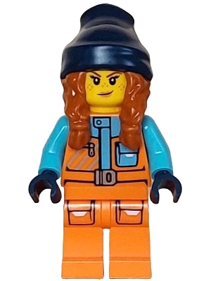 Arctic Explorer - Female, Orange Jacket, Dark Orange Braids with Dark Blue Beanie, Freckles