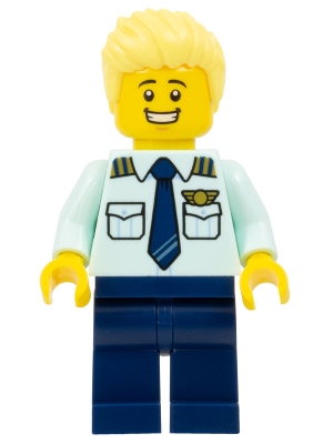 Passenger Plane Pilot - Male, Light Aqua Uniform Shirt with Tie, Dark Blue Legs, Bright Light Yellow Spiked Hair Swept Up