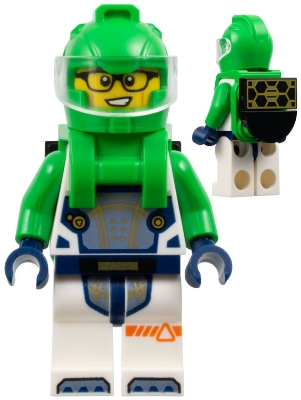 Astronaut - Male, Bright Green Helmet, Bright Green Backpack with Solar Panel, White Suit with Bright Green Arms