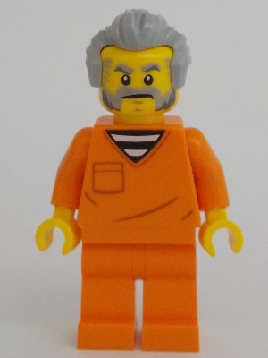 Police - City Jail Prisoner Male, Orange Prison Jumpsuit, Light Bluish Gray Hair, Beard and Sideburns