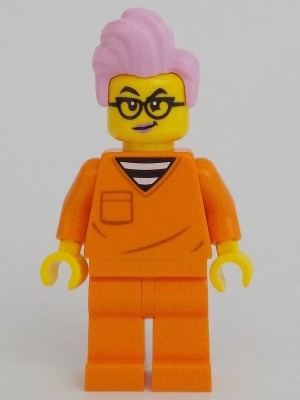 Police - City Jail Prisoner Female, Orange Prison Jumpsuit, Bright Pink Hair, Black Glasses