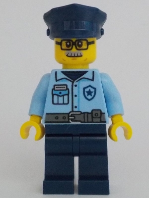 Police - City Officer Male, Bright Light Blue Shirt, Dark Blue Legs, Light Bluish Gray Moustache and Black Glasses