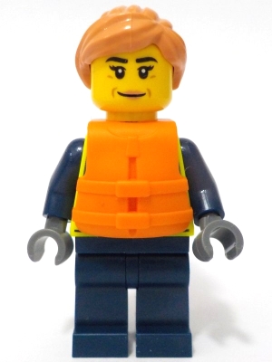 Police - City Officer Female, Neon Yellow Safety Vest, Orange Life Jacket, Nougat Hair