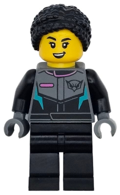 Race Car Driver - Female, Racing Suit with Hawk Head Logo, Black Legs, Black Braided Hair with Knot Bun
