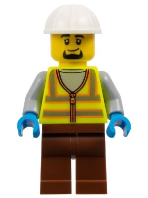 Dock Worker - Male, Neon Yellow Reflective Vest, Reddish Brown Legs, White Construction Helmet, Goatee