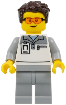 Formula 1 Mechanic - Male, Light Bluish Gray and White Polo Shirt, Light Bluish Gray Legs, Dark Brown Tousled Hair, Safety Glasses