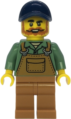 Farmer - Male, Medium Nougat Overalls over Sand Green Shirt, Medium Nougat Legs, Dark Blue Cap, Beard