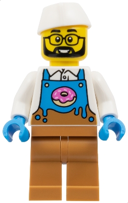 Donut Vendor, White Torso, Medium Nougat Legs, White Hat