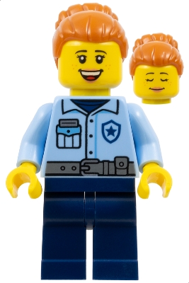 Police Officer, Bright Light Blue Torso, Dark Blue Legs, Dark Orange Hair