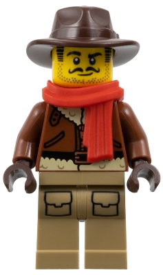 Explorer, Reddish Brown Jacket, Dark Brown Hat, Red Scarf