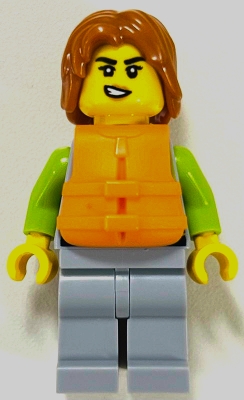 Woman - Light Bluish Gray and Lime Wetsuit, Light Bluish Gray Legs, Dark Orange Hair, Orange Life Jacket
