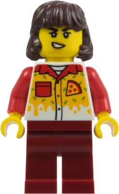 Pizza Delivery Driver - Female, Dark Red Legs, Dark Brown Hair Mid-Length