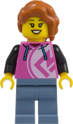 Pizza Restaurant Patron - Female, Dark Pink Hoodie, Sand Blue Legs, Dark Orange Hair