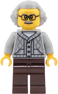 Man, Light Bluish Gray Cardigan, Dark Brown Legs, Light Bluish Gray Hair