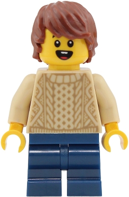 Boy, Tan Sweater, Dark Blue Medium Legs