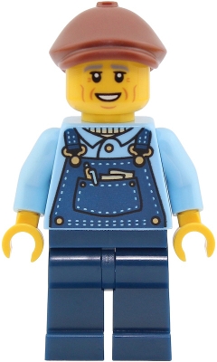 Train Driver, Dark Blue Overalls, Reddish Brown Flat Cap
