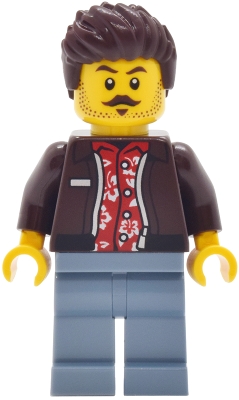 Car Wash Patron - Male, Dark Brown Jacket over Red Hawaiian Shirt, Sand Blue Legs, Dark Brown Hair