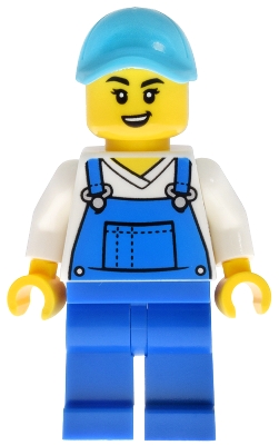 Car Wash Worker - Female, Blue Overalls and Legs, Medium Azure Hat