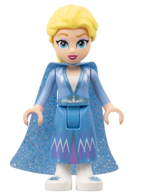 Elsa - Glitter Cape with Two Tails, Medium Blue Skirt with White Shoes, Small Open Mouth Smile