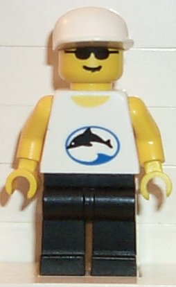 Man - Sunglasses, White Torso with Dolphin, Black Legs, White Cap
