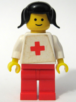 Doctor, Woman, White Torso with Stethoscope and Red Cross, Red Legs, Black Hair (3626a Head)