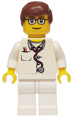 Doctor - Lab Coat Stethoscope and Thermometer, White Legs, Reddish Brown Male Hair, Glasses