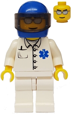 Doctor - EMT Star of Life Button Shirt, White Legs, Blue Helmet, Trans-Black Visor