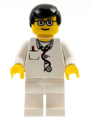 Doctor - Lab Coat, Stethoscope and Thermometer, White Legs, Black Male Hair, Glasses