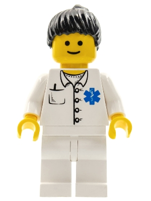 Doctor - EMT Star of Life Button Shirt, White Legs, Black Ponytail Hair