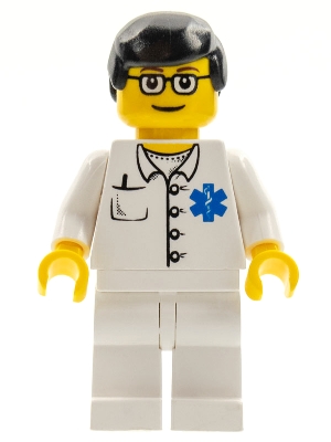Doctor - EMT Star of Life Button Shirt, White Legs, Black Male Hair, Glasses