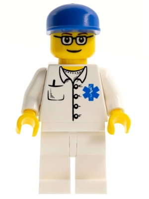 Doctor - EMT Star of Life Button Shirt, White Legs, Blue Cap, Glasses