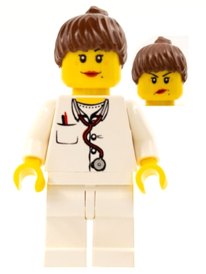 Doctor - Lab Coat Stethoscope and Thermometer, White Legs, Reddish Brown Female Ponytail Hair, Dual Sided Head
