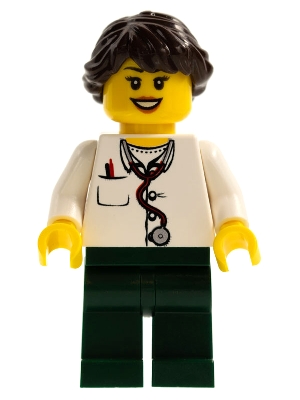 Doctor - Lab Coat, Stethoscope and Thermometer, Dark Green Legs, Long French Braided Female Hair