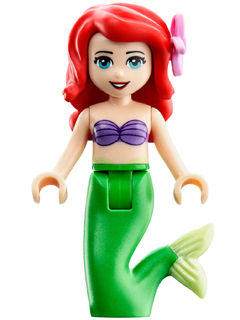 Ariel, Mermaid - Medium Lavender Shell Bra Top, Bright Green Tail, Medium Azure Eyes, Bright Pink Flower
